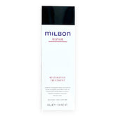 Milbon Repair Restorative Treatment bottle showing dual-repair technology for damaged hair