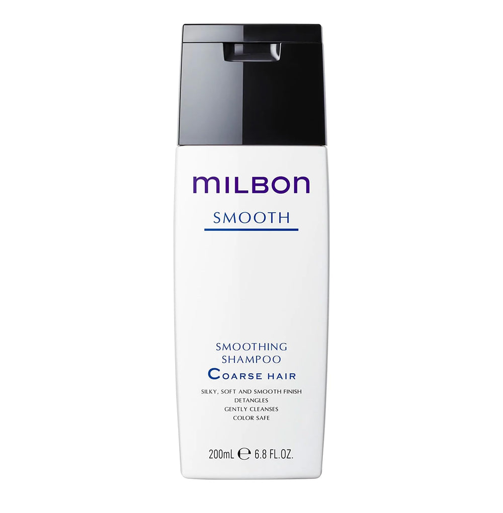 Milbon Smooth Smoothing Shampoo bottle offers silky, manageable coarse hair with refreshing foam