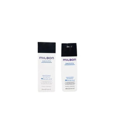 Milbon smoothing shampoo bottle shows frizz-control and shine