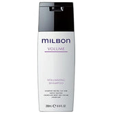 Milbon Volumizing Shampoo bottle closeup showing body-boosting cleanse for fine hair