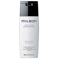 Milbon Volumizing Shampoo bottle closeup showing body-boosting cleanse for fine hair