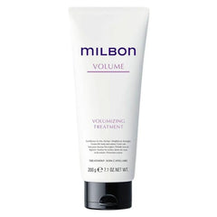 Milbon Volumizing Treatment Conditioner application shows weightless conditioning and added lift for fine hair.