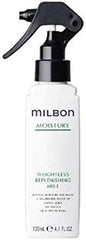 Milbon Weightless Replenishing Mist bottle detangles and adds shine for smooth styling.