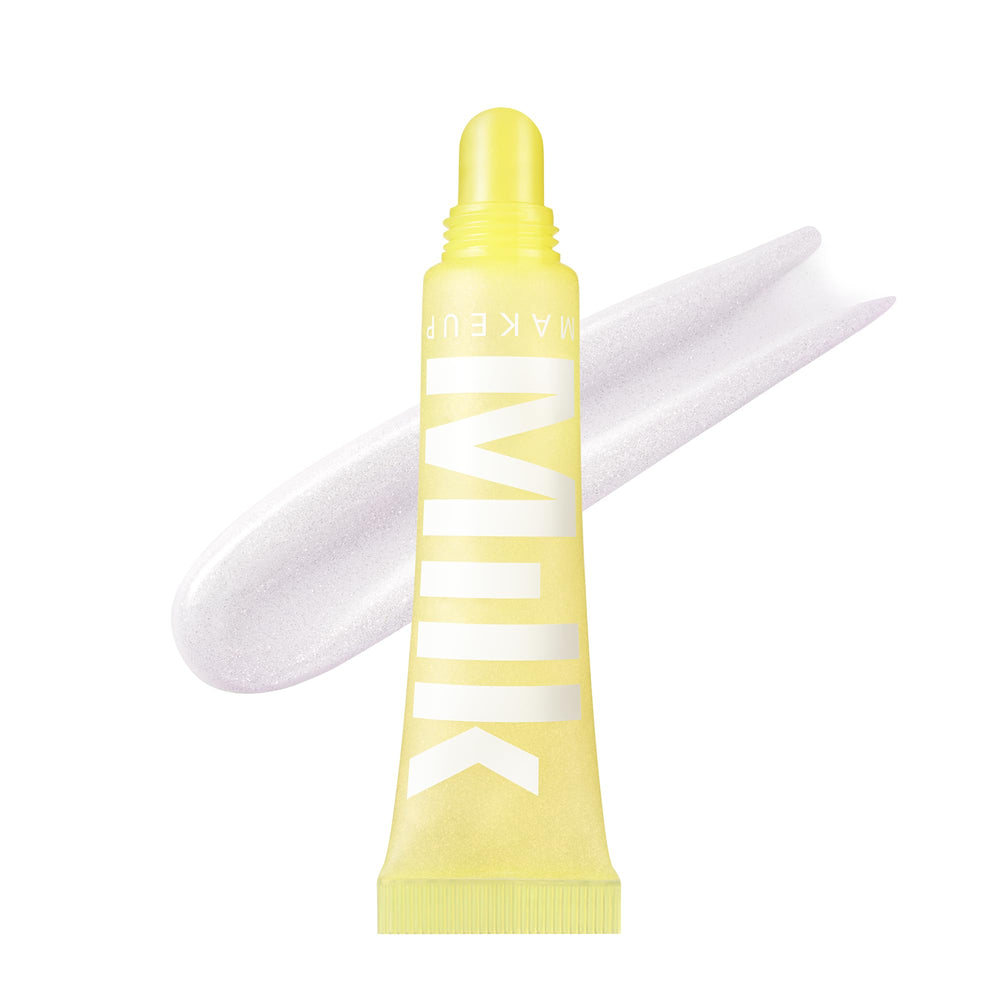 Milk Makeup Balmade Electron clear shimmer swatch, hydrating and glossy.