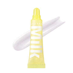 Milk Makeup Balmade Electron clear shimmer swatch, hydrating and glossy.