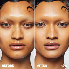 Milk Makeup Future Fluid application closeup highlights creamy texture and seamless blending.