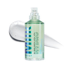 Milk Makeup Hydro Grip Primer bottle with pump showing clear gel and hydration.