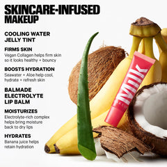 Milk Makeup Jelly Tint swatch demonstrates buildable lip color on skin.