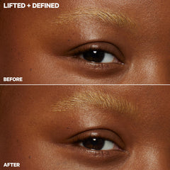Milk Makeup KUSH Brow Lamination Gel closeup on brows showing feathered texture