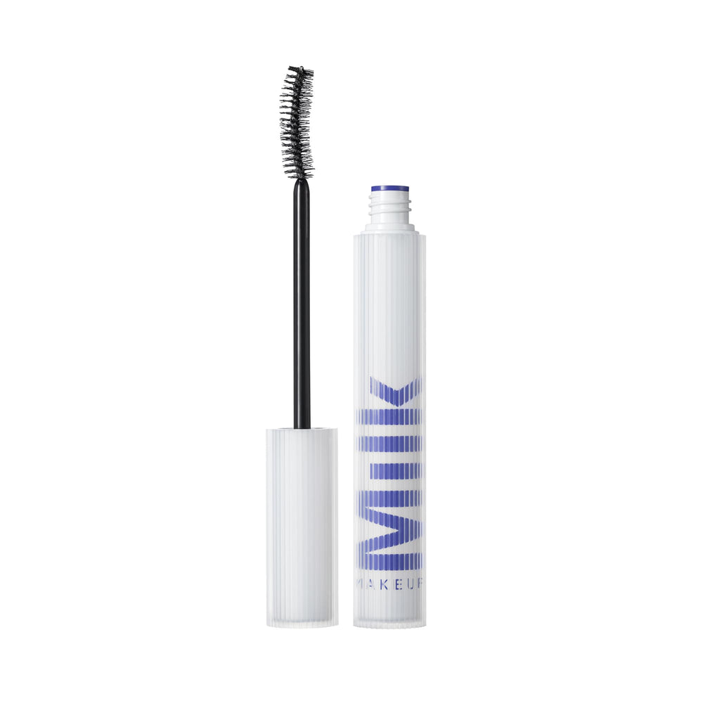 Milk Makeup RISE Waterproof Mascara lifts lashes for natural definition and curl.