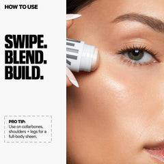 Milk Makeup Turnt highlighter on shoulders for easy all-over glow.