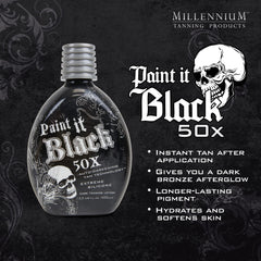 Millennium Tanning Paint It Black 50x lotion swirl demonstrates rich bronzing and even application.