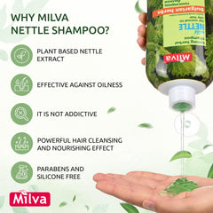 Milva Nettle Shampoo clarifying-foam demonstrates deep cleansing without stripping natural oils.