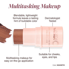 Mineral Fusion lip tint swatch shows creamy, buildable color for lips.