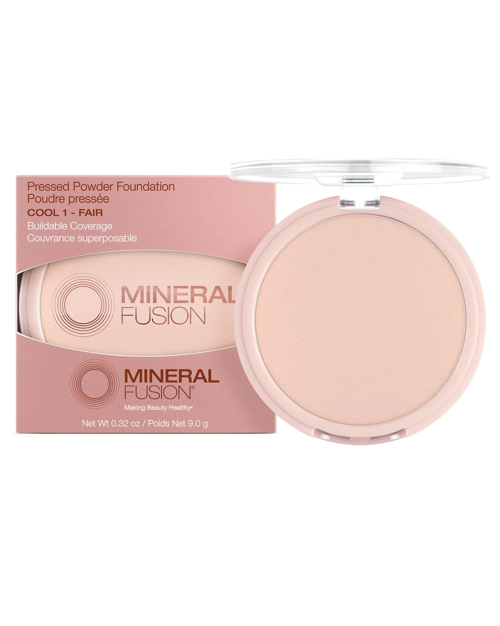 Mineral Fusion pressed powder foundation compact, matte finish for shine control.