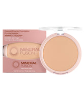 Mineral Fusion pressed powder foundation matte finish close-up shows shine control for a photo-ready look.
