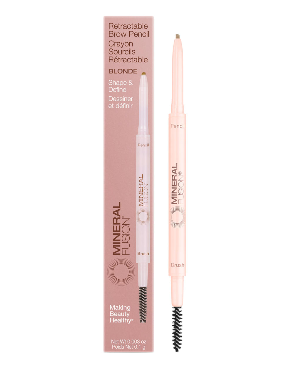 Mineral Fusion retractable brow pencil Blonde closed cap shows precise shaping with vegan, buildable color
