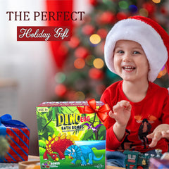 Mineral Me California bath bombs dino eggs fizz colorful water and bubbles for kids.