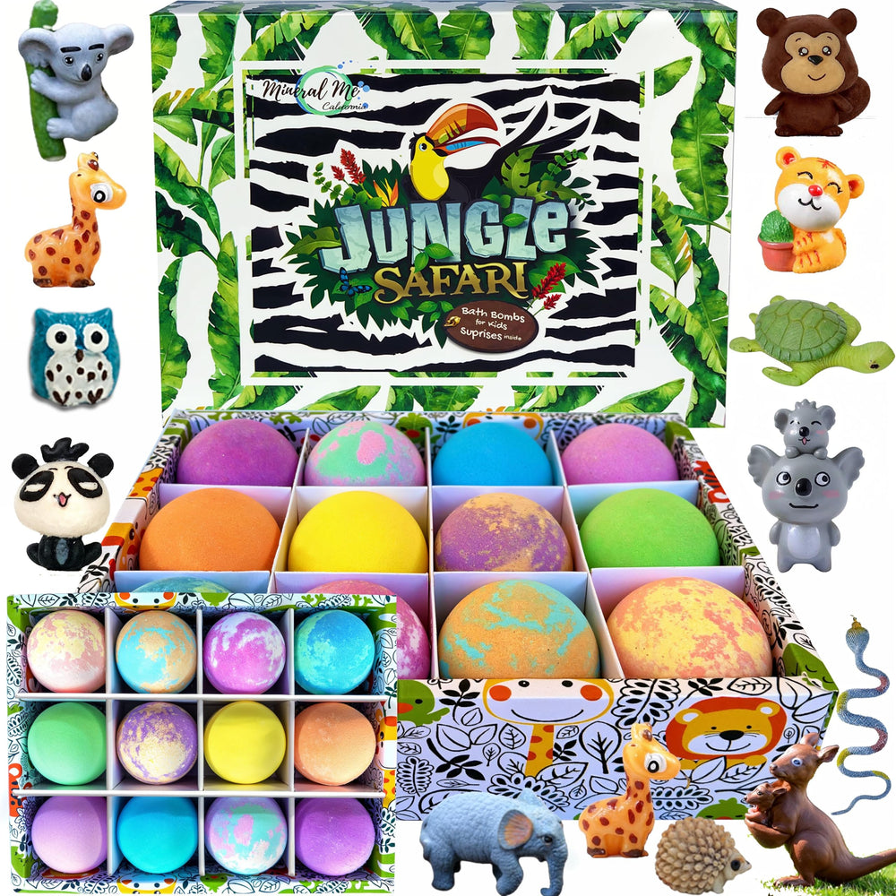 Mineral Me California bath bombs kids set delivers colorful fizz for kid-friendly bath time fun.