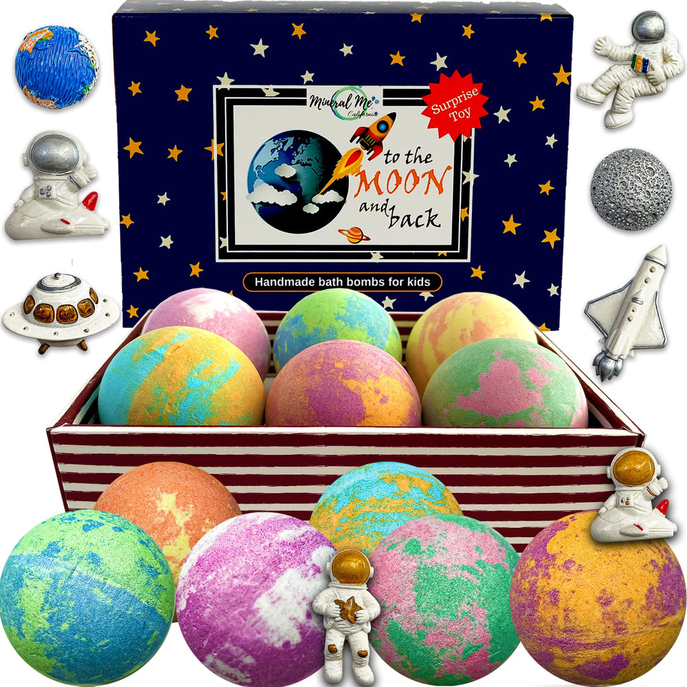 Mineral Me California Galaxy bath bombs with toy inside spark imaginative bath play