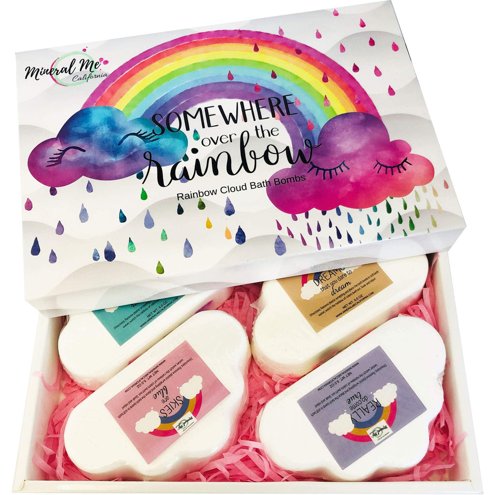 Mineral Me California Rainbow Cloud BathBomb unicorn gift pack offers imaginative bath time fun.