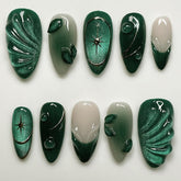 MINGCHUN glitter green short almond nails ready for weekend glamour