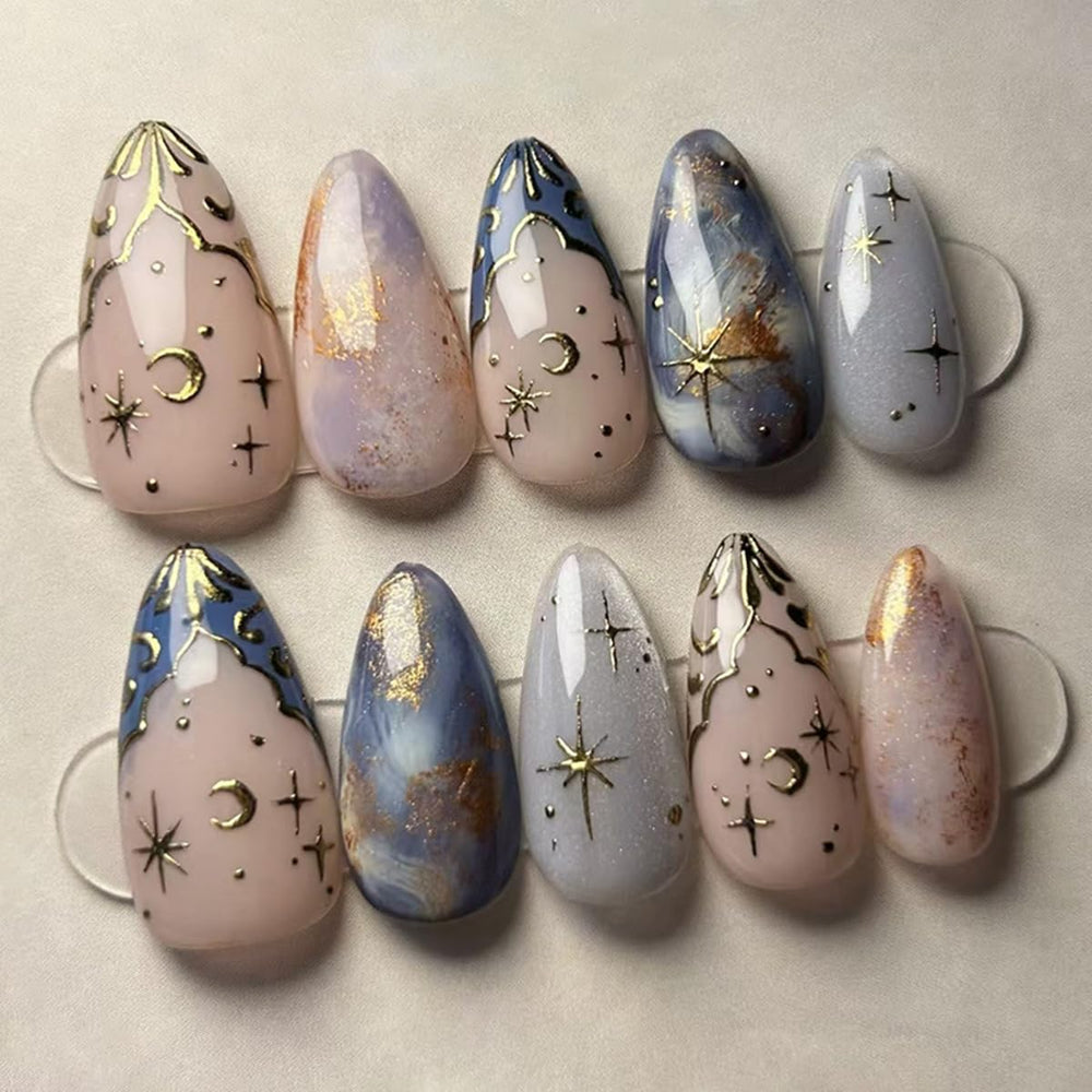 MINGCHUN press-on nails short almond set closeup for salon-ready, natural-looking nails.