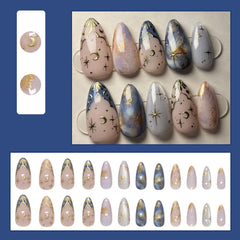 MINGCHUN starry sky gold foil design nails closeup for festive shimmer and stylish evenings.