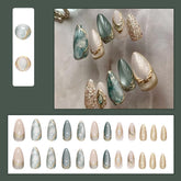 Uñas MINGCHUN ojo de gato, almendra corta, brillo dorado para fiestas.