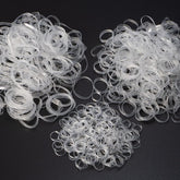 Minihope clear braid bands closeup showing soft, durable elasticity for everyday styling.