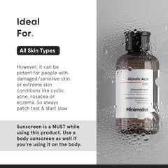 Minimalist 8% Glycolic Toner underarms for gentle exfoliation and fresh skin.
