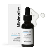 Minimalist Hyaluronic Serum bottle close-up for deep hydration.