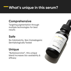 Minimalist close-up ingredient label highlighting alpha arbutin and hyaluronic acid benefits