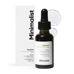 Minimalist Squalane 100% bottle close-up showing lightweight hydration for daily moisturization.