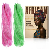 MINISENTIALS African Net Sponge with knots for deep back scrubbing, a two-piece set