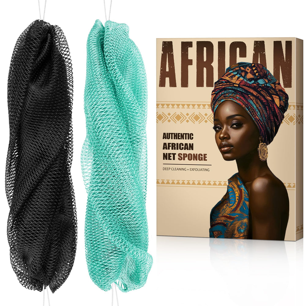 MINISENTIALS African Net Sponge pack front view for easy back scrubbing and exfoliation.