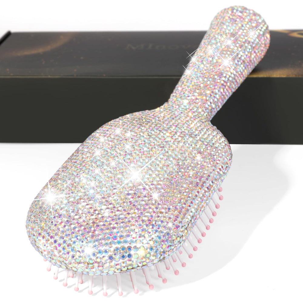 MInovel Elegant Crystal Diamond Hair Brush paddle detangles thick hair with luxury and ease.