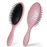 Minovel Glitter Detangling Brush front view in pink, gliding through tangles with ease