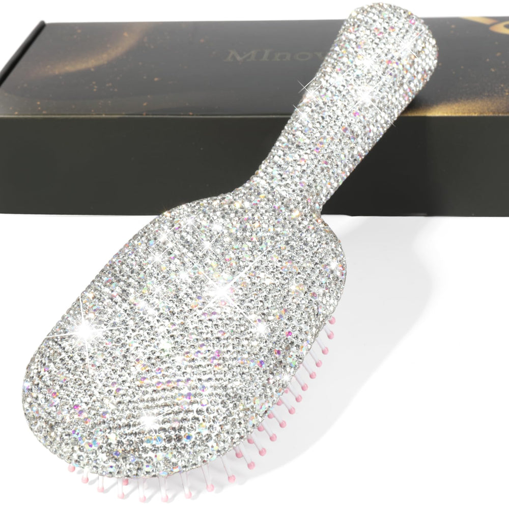 MInovel luxury rhinestone hair brush paddle with anti-static detangling shine.
