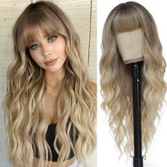 MINSEEYOO ombre-blonde-wig with bangs adds face-framing softness for daily wear.