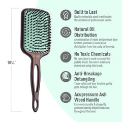 Mint detangling action on wet hair demonstrates nylon and boar bristles.