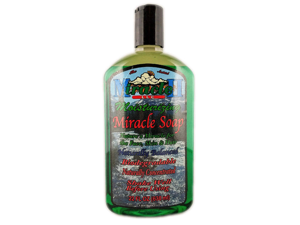 Miracle II Moisturizing Soap 22oz bottle for gentle cleansing and skin hydration.
