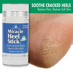 Miracle of Aloe heel-stick-packaging demonstrating convenient, on-the-go relief for dry feet.