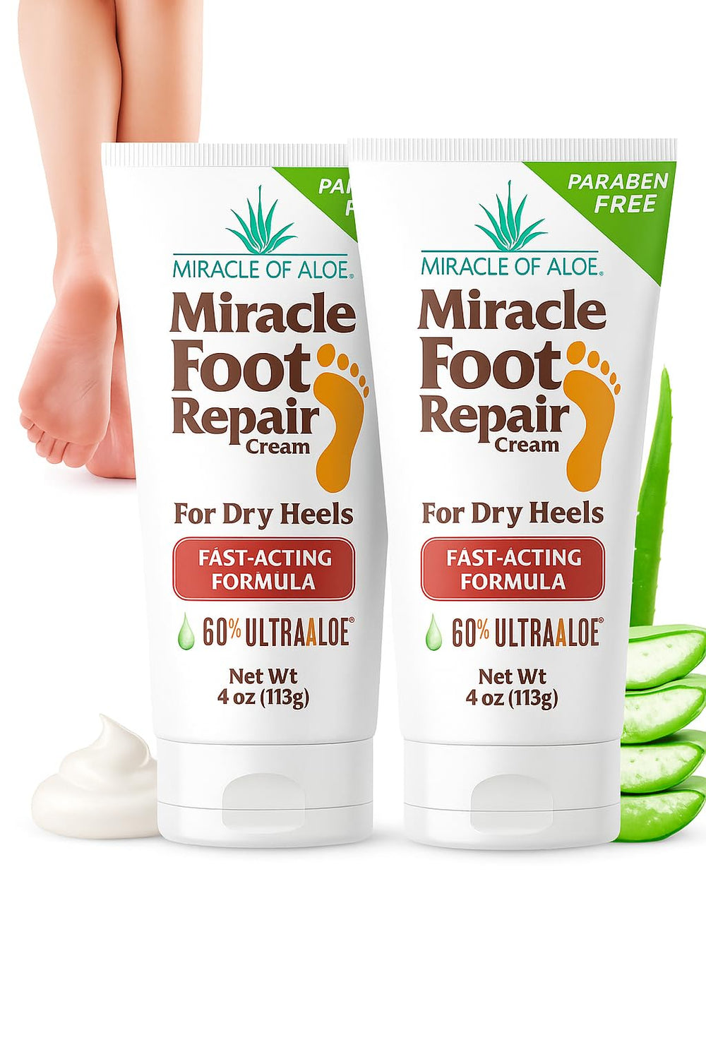Miracle of Aloe Miracle Foot Repair Cream 4oz package front for quick daily heel care.