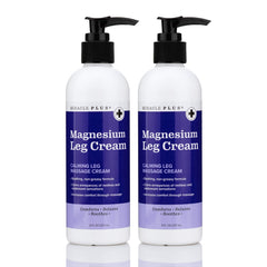 Miracle Plus Magnesium Cream bottle highlights targeted leg relief and soothing moisture.