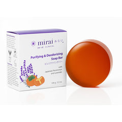 Mirai Persimmon Soap Bar with Lavender Scent closeup highlighting calming aroma.