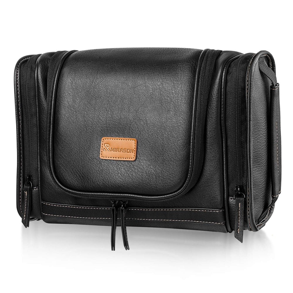 MIRASON travel toiletry bag with hanging leather design for easy access on trips