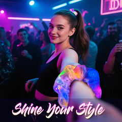 MiraWish light up scrunchies color range worn in hair for concert-ready flair
