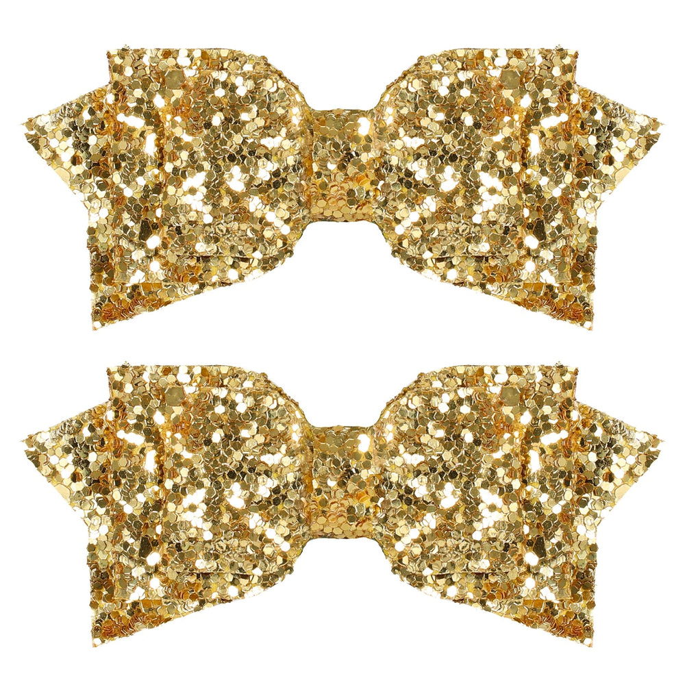 Miroksh glitter Christmas gold bow clip adds festive shine to holiday hairstyles.
