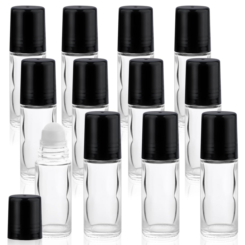 Mirrline 12-pack roll-on bottles in clear glass for portable essential oil storage